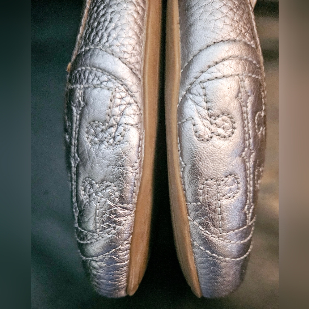 Tory Burch Silver 100% Leather Lowell Ballet Flats Sz 10M US - Picture 7 of 11